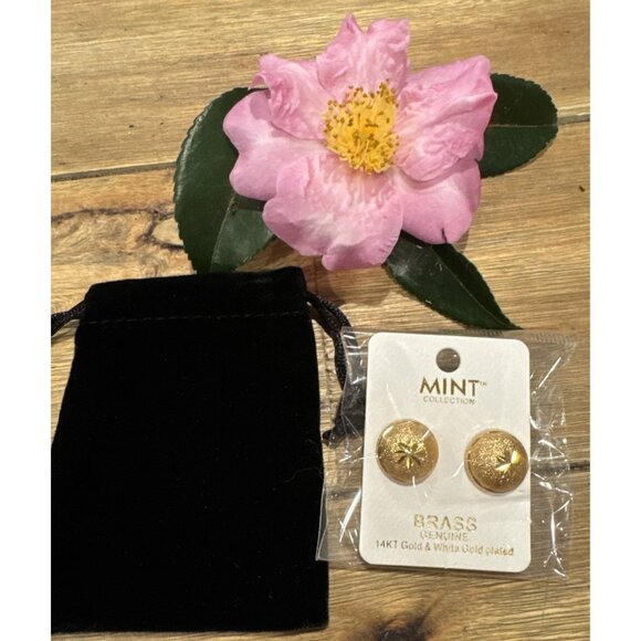 Mint 14KT White & Gold Plated Goldtone Brass Half Circles NEW W Gift Bag - Picture 1 of 6